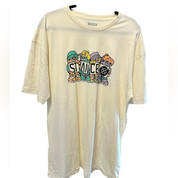 NWOT Stance Unisex Cream Short Sleeve Graphic Logo Tee Shirt - Size XL - Picture 1 of 5